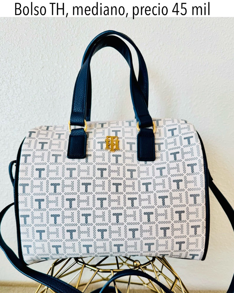 Bolso mediano Manos Libres TH blanco azul oscuro estampado mujer