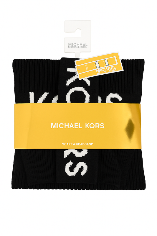 Set de Gorro y Bufanda MK Negro con blanco