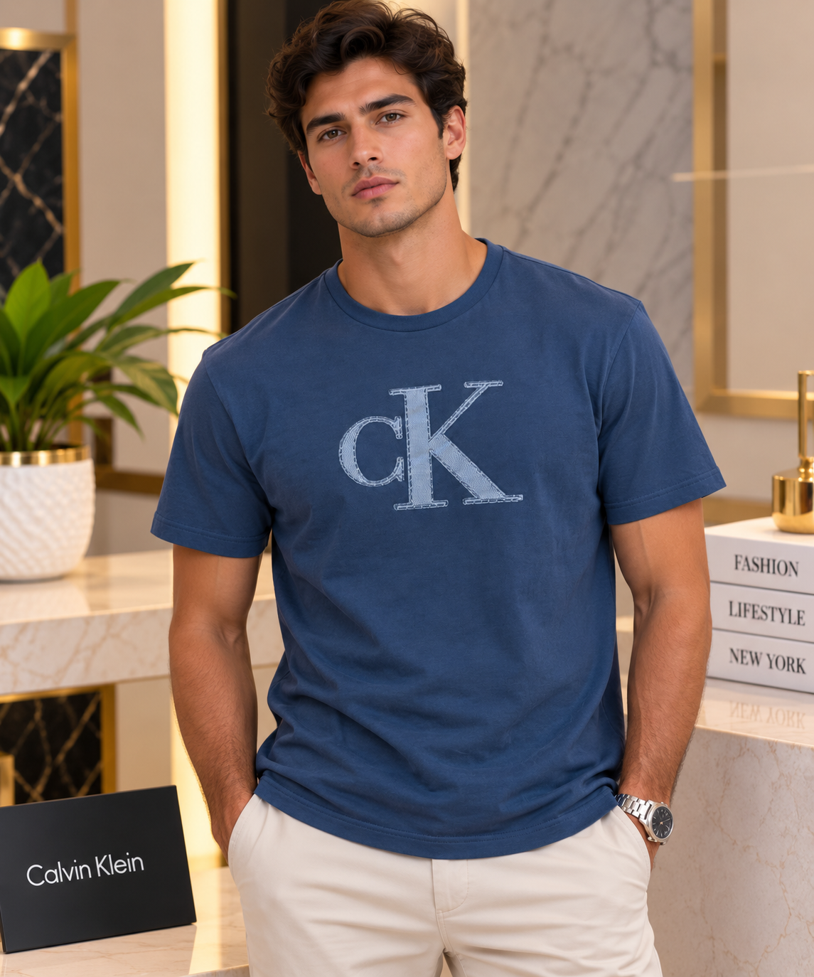 Camiseta CK azul con estampado