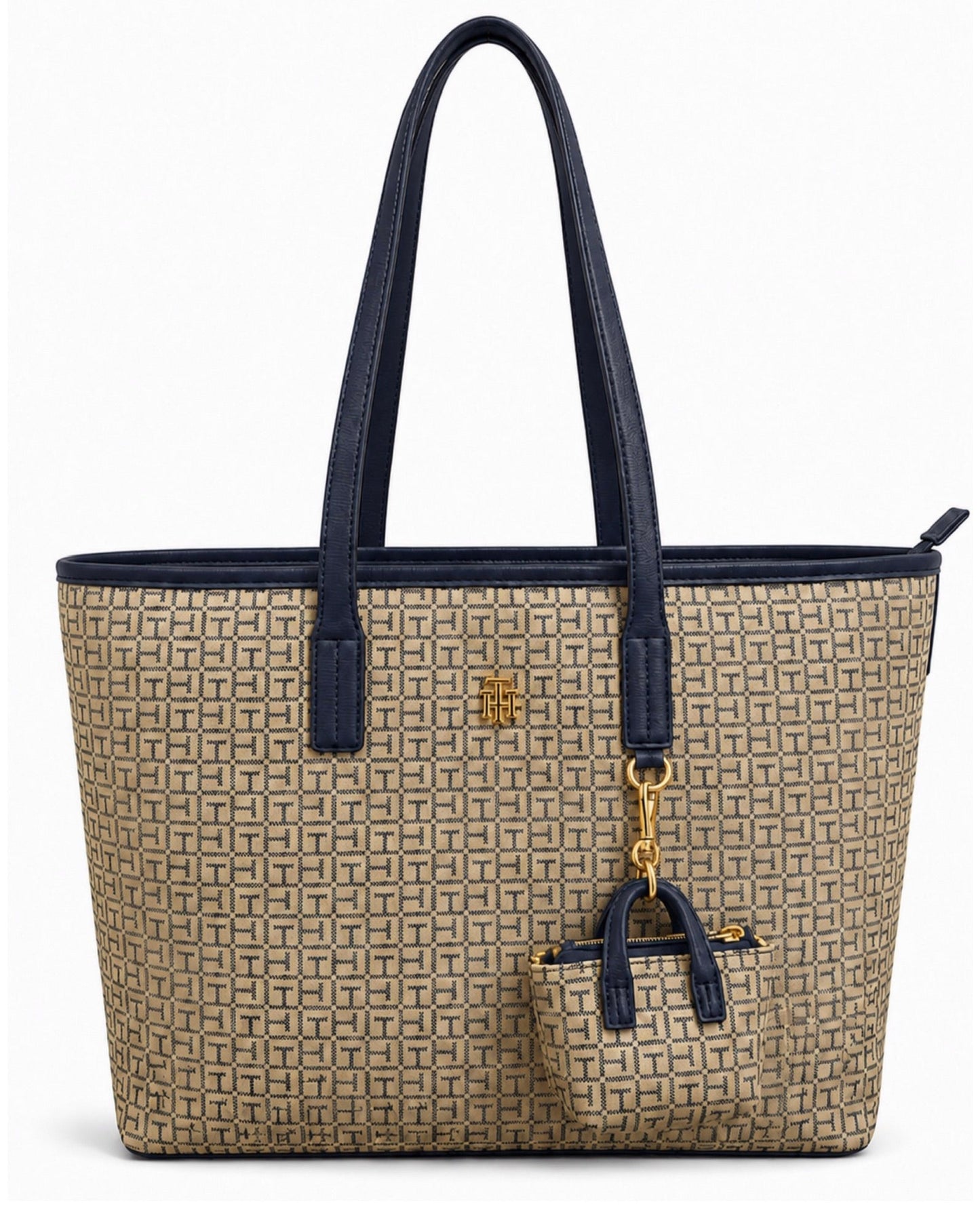 Bolso TH grande azul estampado con monedero
