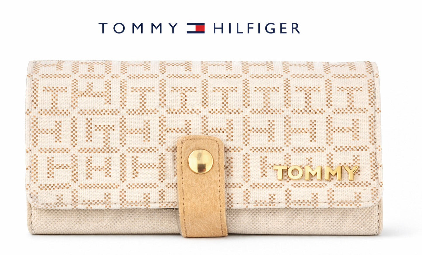 Billetera TH beige estampado con detalles dorados