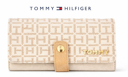 Billetera TH beige estampado con detalles dorados