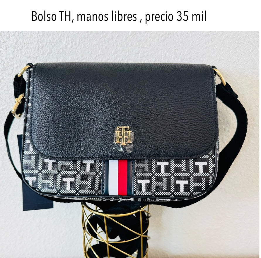 Bolso Manos Libres TH negro estampado bandera mujer