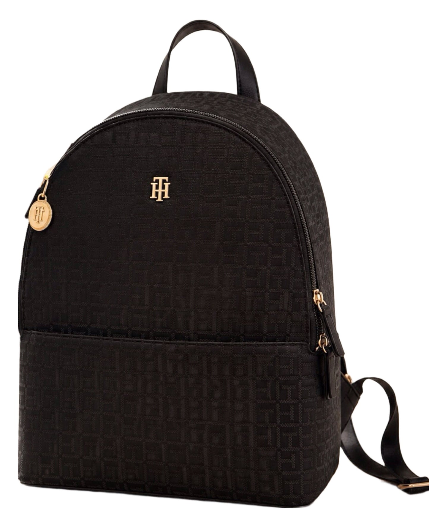 Mochila TH negra estampado con detalles en dorado