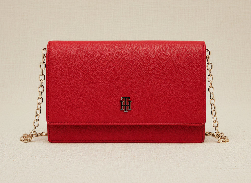 Bolso TH manos libres rojo con detalle cadena dorada