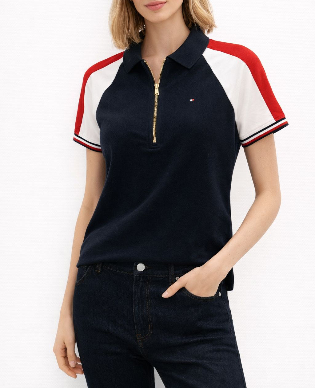 Blusa TH azul con zipper