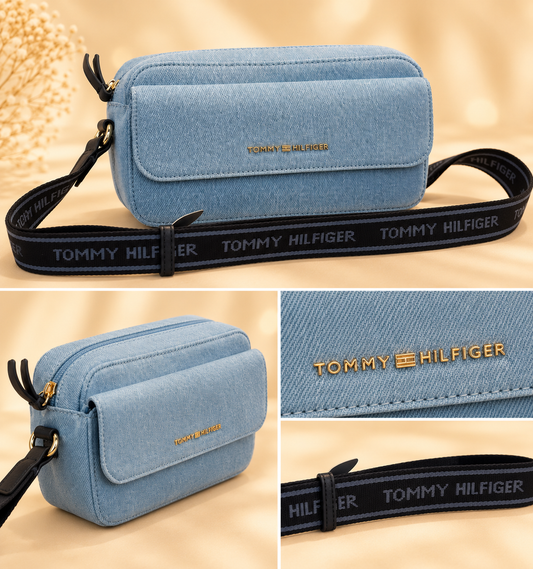 Bolso TH manos libres denim con azul