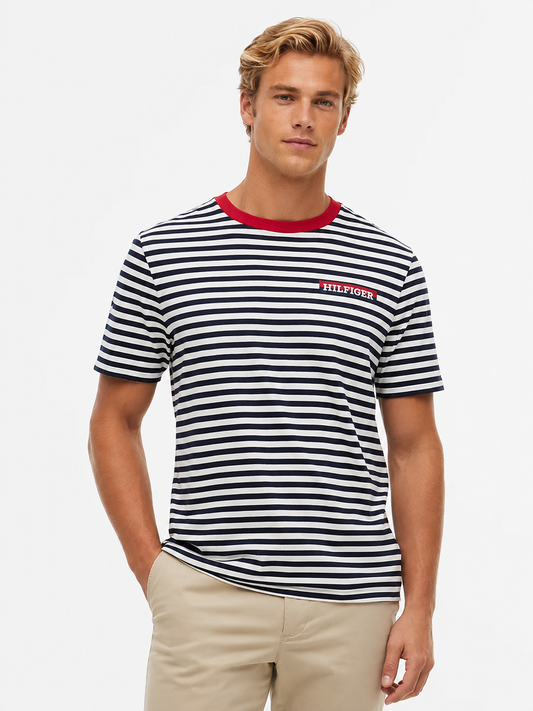Camiseta TH rayas blanco con rojo y negro