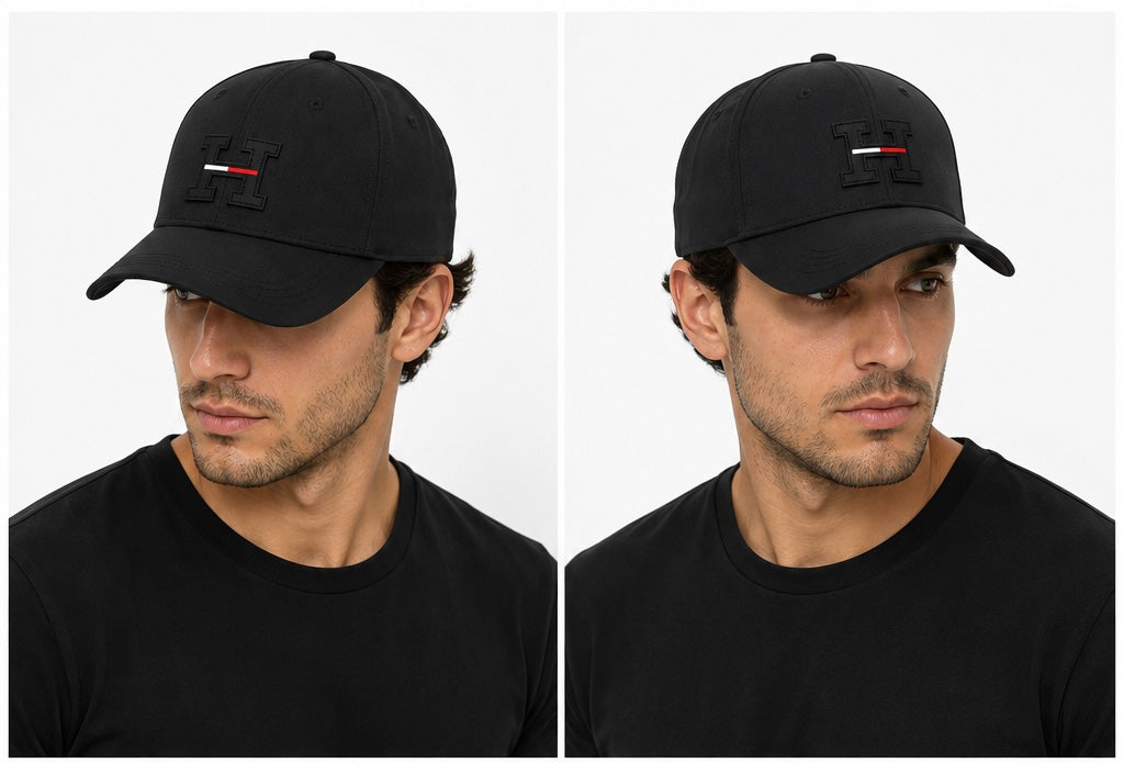 Gorra TH negra con detalle de la marca en relieve