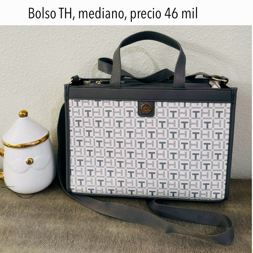 Bolso mediano Manos Libres TH blanco gris estampado mujer