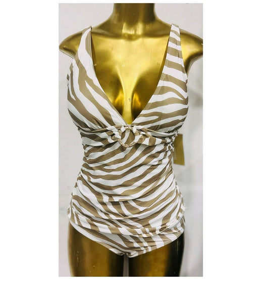 Vestido de baño MK animal print cebra beige blanco