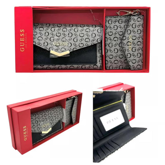 Set de Billetera Guess gris con negro con monedero