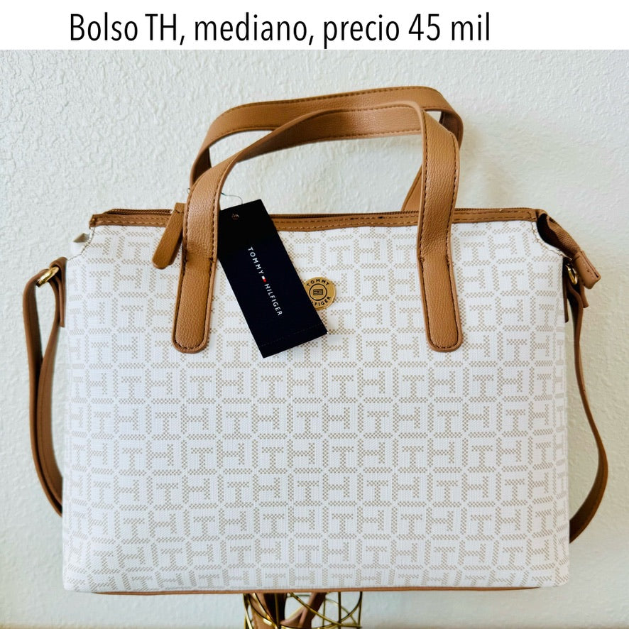 Bolso Manos Libres mediano TH blanco camel estampado mujer