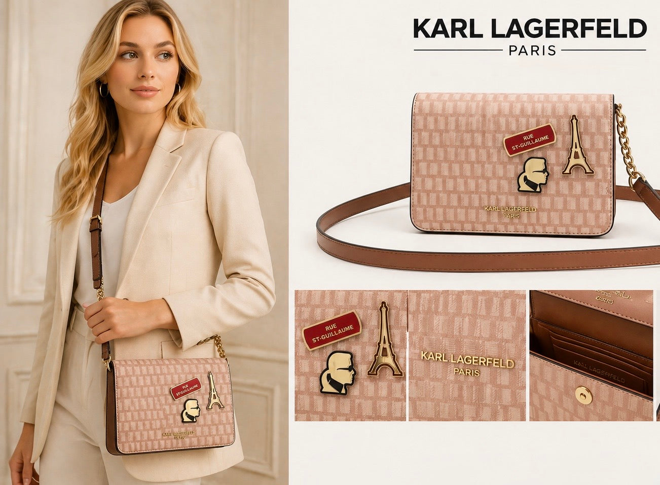 Bolso Karl Lagerfeld manos libres con pines