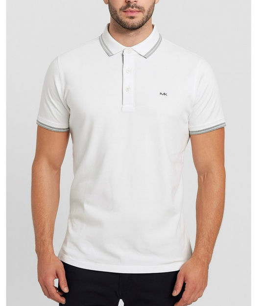 Camisa MK tipo polo blanca franja gris