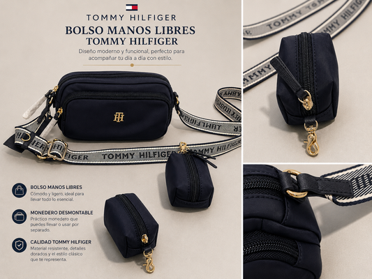 Bolso TH manos libres azul impermeable con estampado en correa