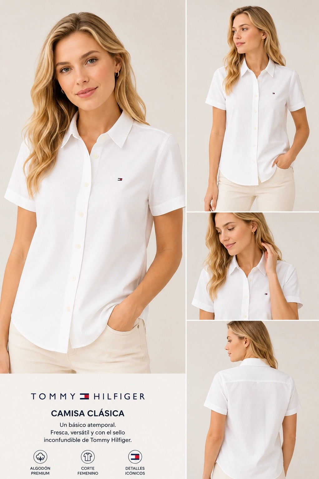 Blusa camisera TH manga corta blanca