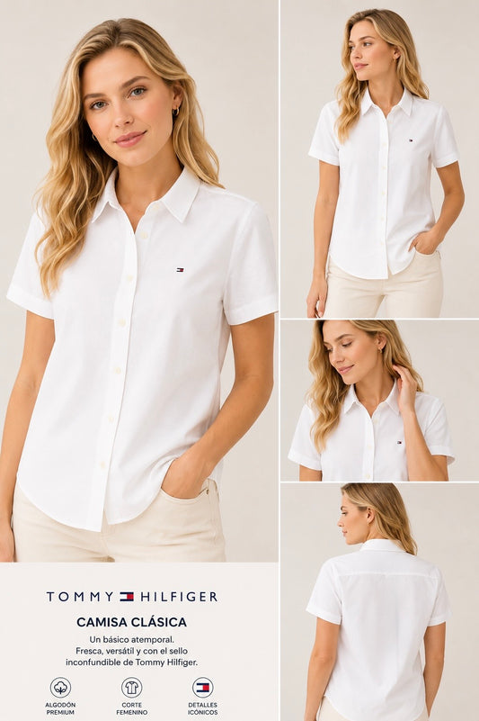 Blusa camisera TH manga corta blanca