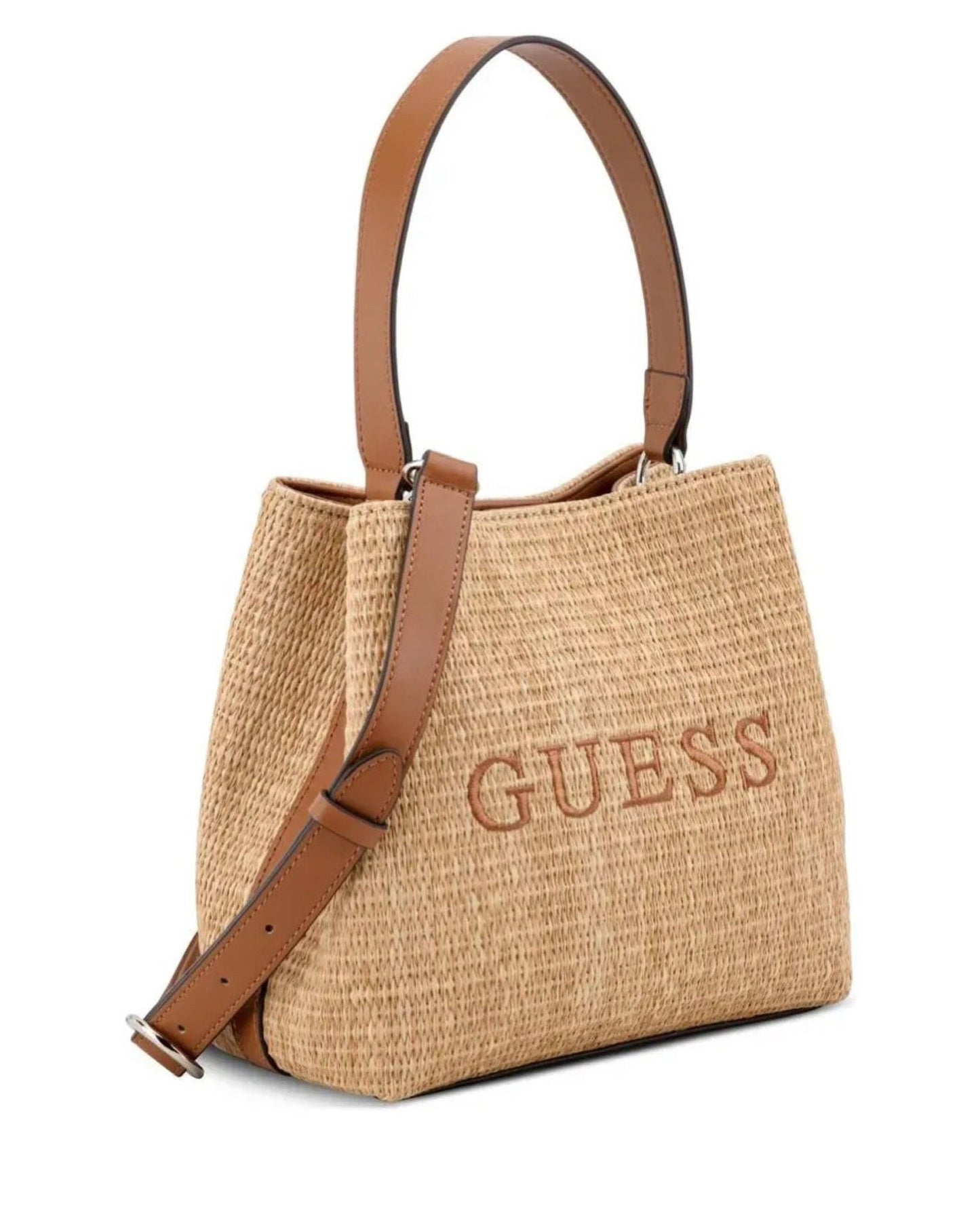 Bolso Guess manos libres de mimbre con detalle bordado
