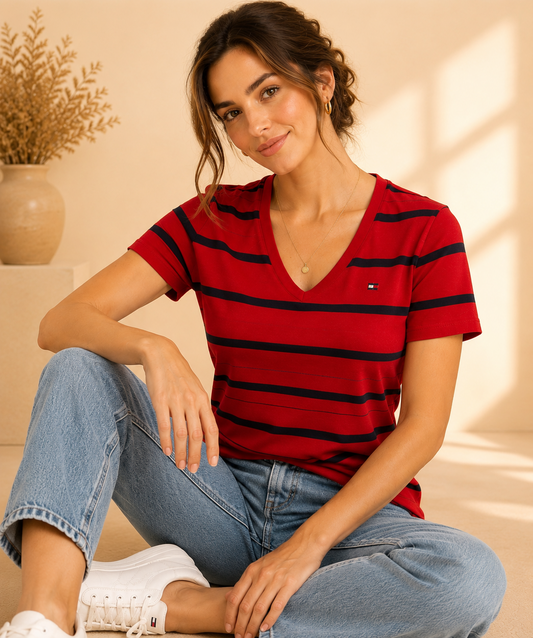 Blusa TH rayas azul con rojo