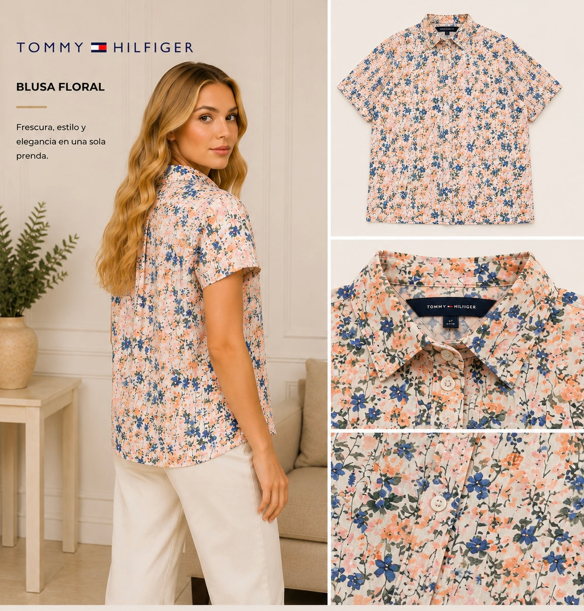 Blusa camisera TH manga corta estampada