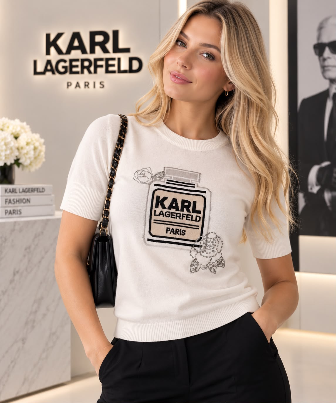 Blusa Karl Lagerfeld blanca con detalle con brillo