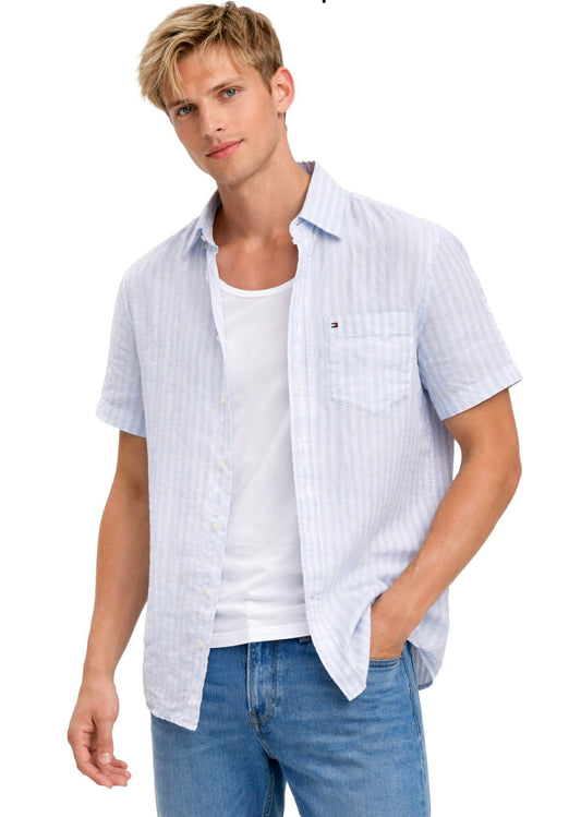 Camisa TH rayas celestes manga corta