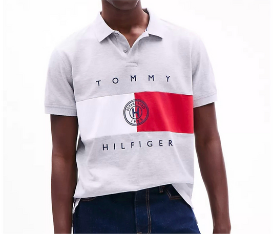 Camisa TH tipo polo gris estampada
