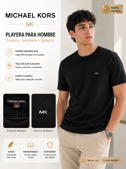 Camiseta MK negra tela con textura