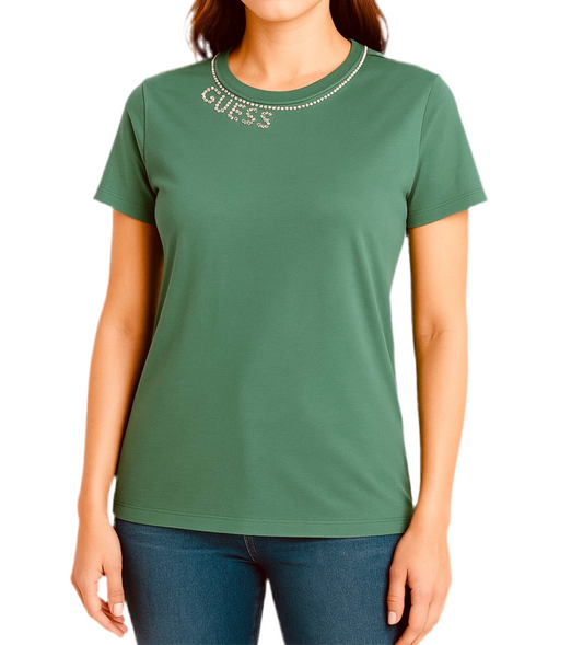 Blusa Guess mujer verde menta con detalle en pedrería plateada