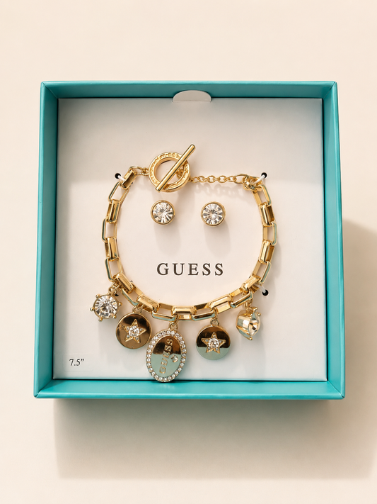 Set Joyería Guess pulsera y aretes dorados