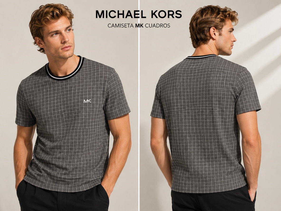 Camiseta  MK de cuadros con detalle en el cuello
