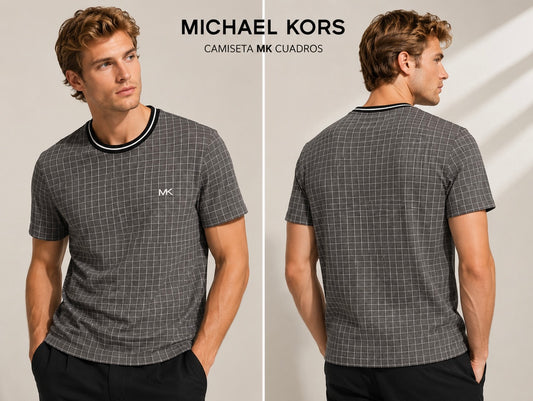 Camiseta  MK de cuadros con detalle en el cuello