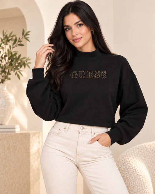 Sudadera Guess corta negra cuello alto