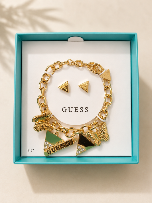 Set Joyería Guess pulsera y aretes dorados