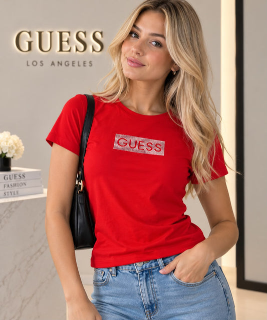 Blusa Guess roja pedreria