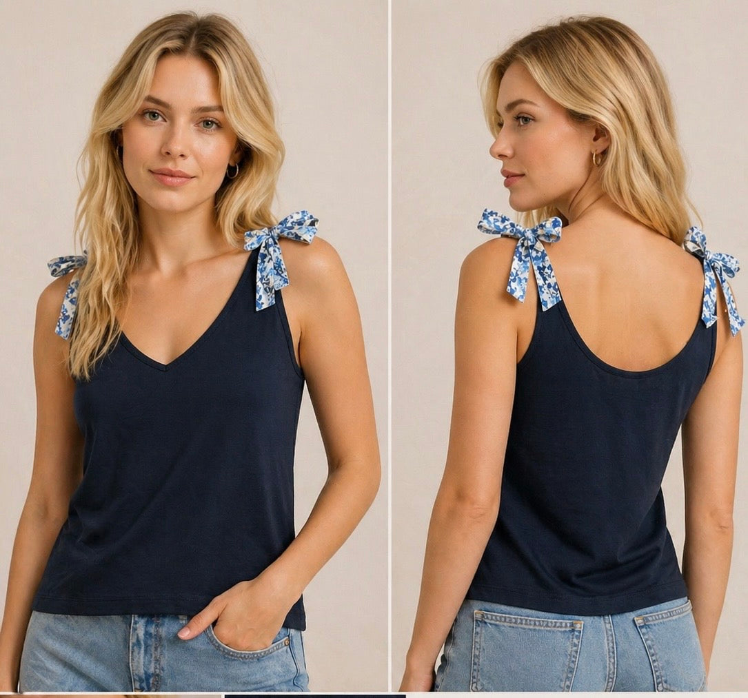 Blusa TH azul tirantes con detalle de lazo