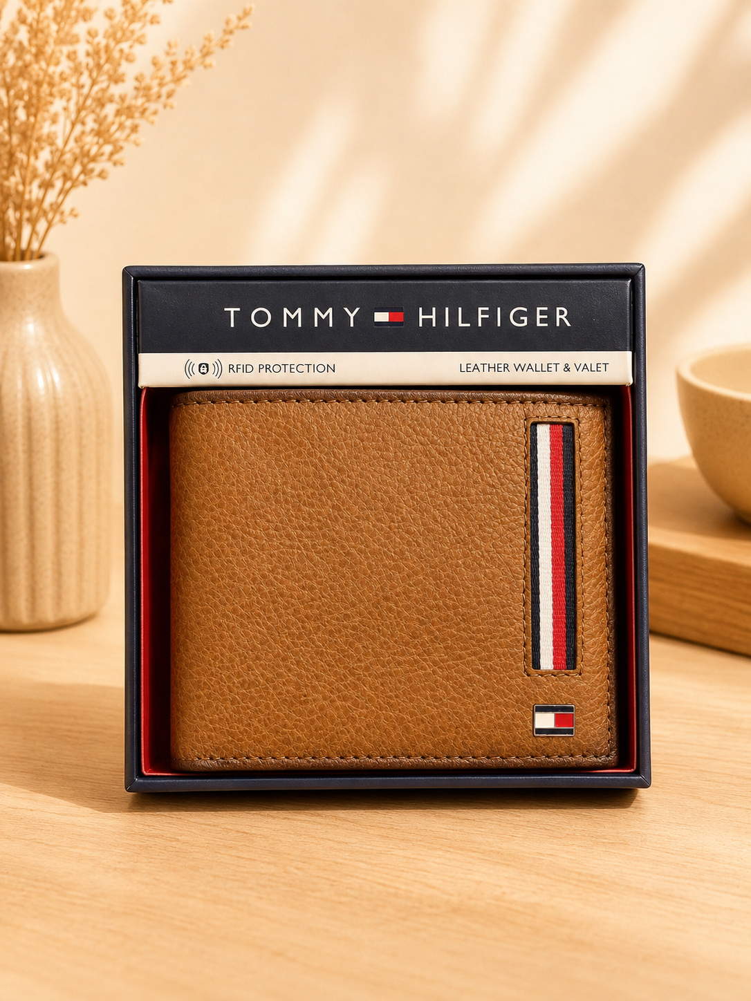 Billetera TH hombre café con franjas