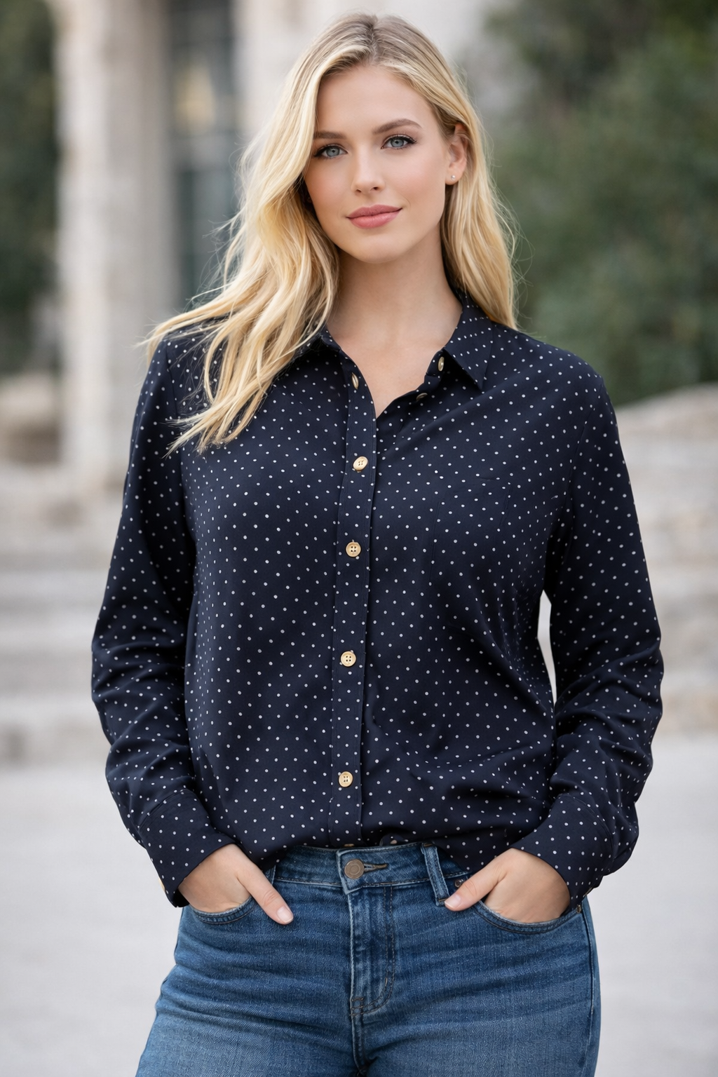 Blusa de vestir MK azul