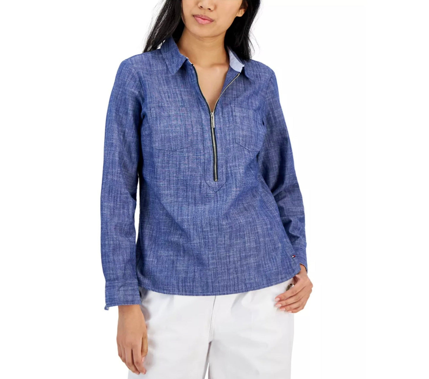 Blusa TH denim con detalle de zipper