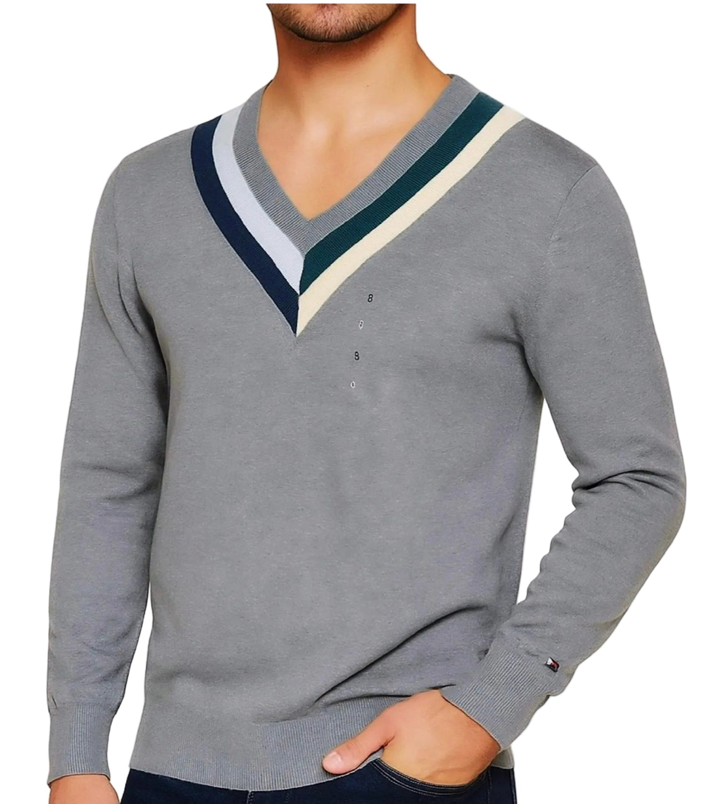 Sudadera sueter TH gris cuello V hombre