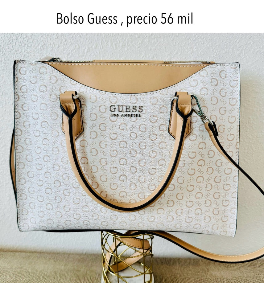 Bolso Manos Libres Guess blanco beige estampado mujer