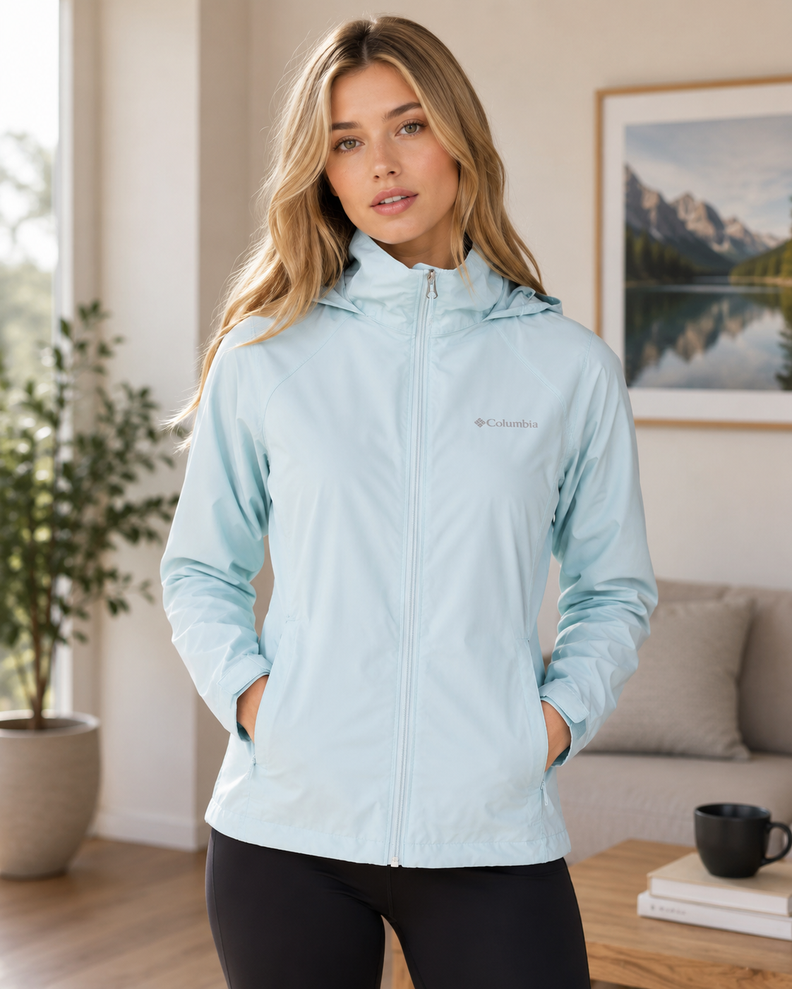 Jacket Columbia celeste impermeable con gorro