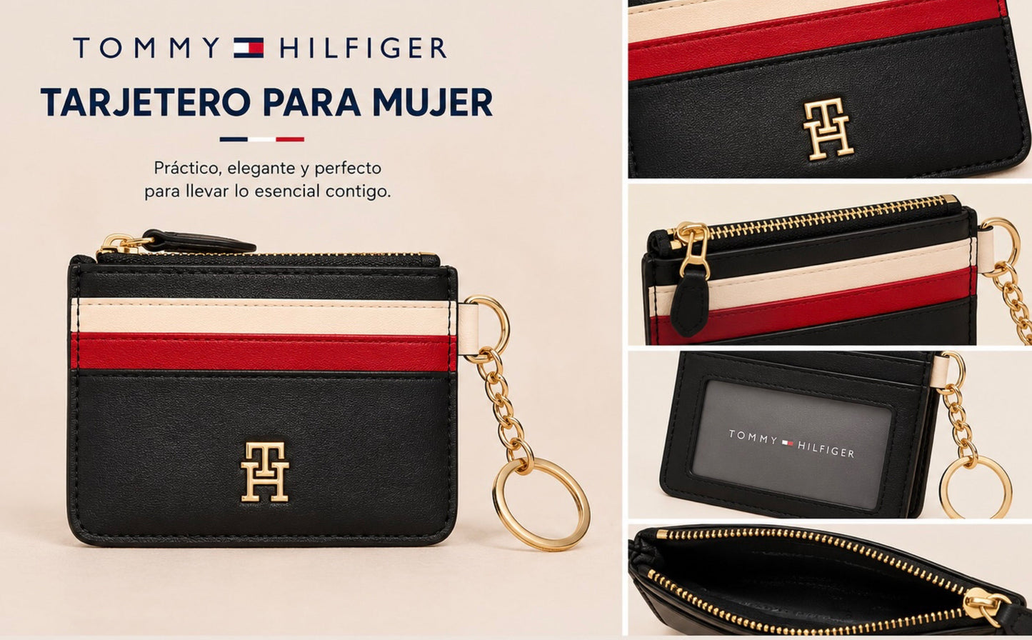 Tarjetero TH negro con blanco y rojo