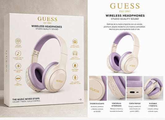 Audifonos Bluetooth Guess blancos con lila