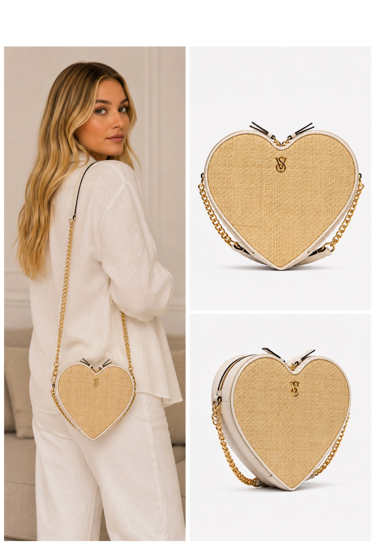 Bolso VS tipo mimbré con blanco de corazón