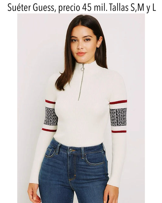 Suéter Guess blanca con detalles en mangas