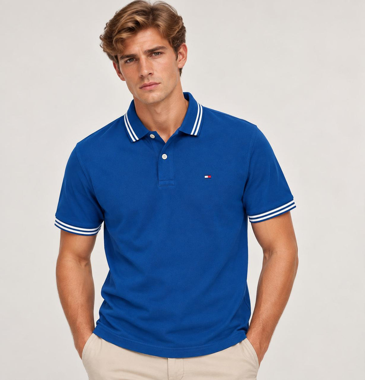 Camisa TH hombre tipo polo azul
