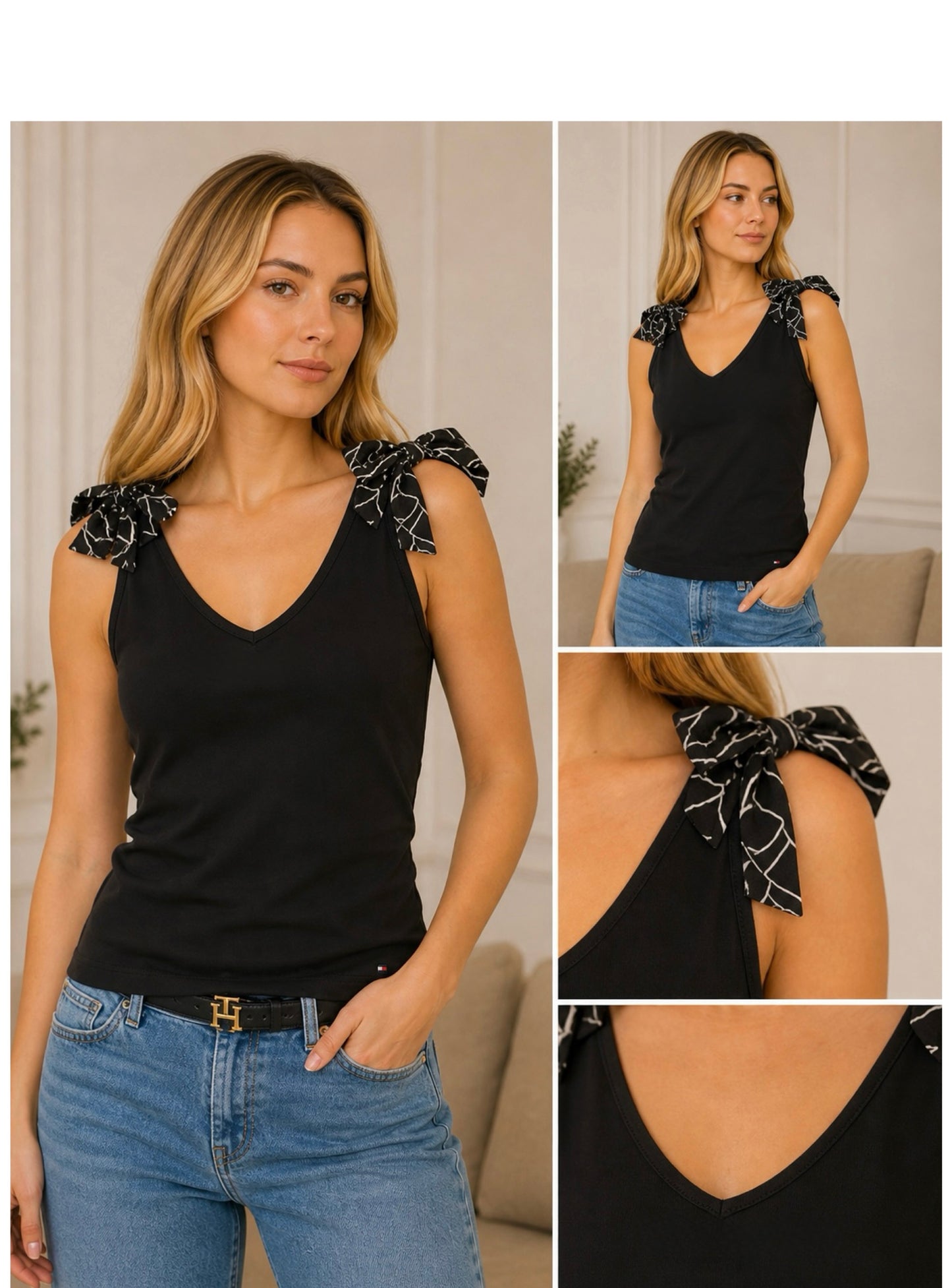 Blusa TH negra con lazos