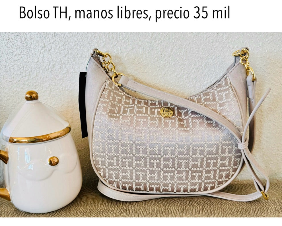 Bolso Manos Libres TH beige grisaceo estampado mujer